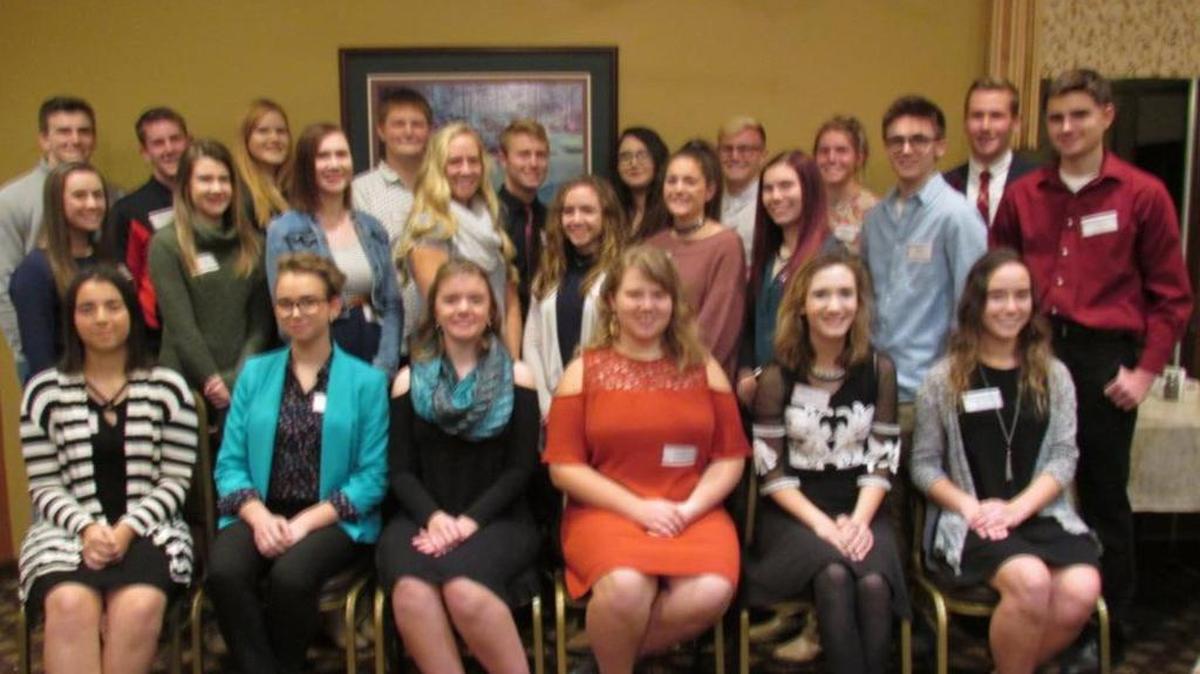 First row from left are Kylee DeLuca, Lacey Hanratty, Katelyn Duncan, Geena Budwell, Sophia Sterzl-McMullen, and Britney Lackey; second row, Caitlin Basden, Olivia Loyet, Alyssa Voss, Kirsten Plocher, Lia Basden, Kate Marti, Kali Rutz, Blake Stulir, and Eli Jones; third row, Trent Lammers, Connor Mortland, Morgan Leady, Anthony Gant, Cameron Altadonna, Riley Lengermann, Cory Stieb, Rece Portell, and Jimmy Metzler. Not pictured are Dustin Phelps and Whitney Roberts.