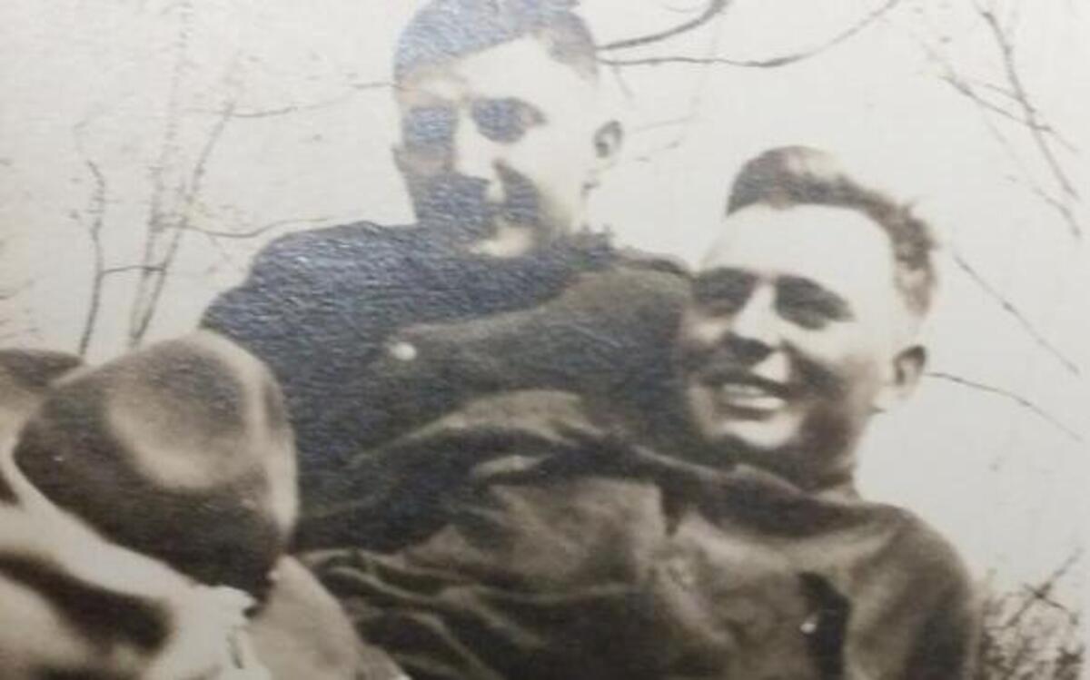 Eugene “Gene” Iberg (in back) and Edmund Matter in their World War I fatigues. The photo is from the Edmund Matter (1894-1955) collection, courtesy of his granddaughter, Elaine Fehrer Thompson of Fairview Heights.