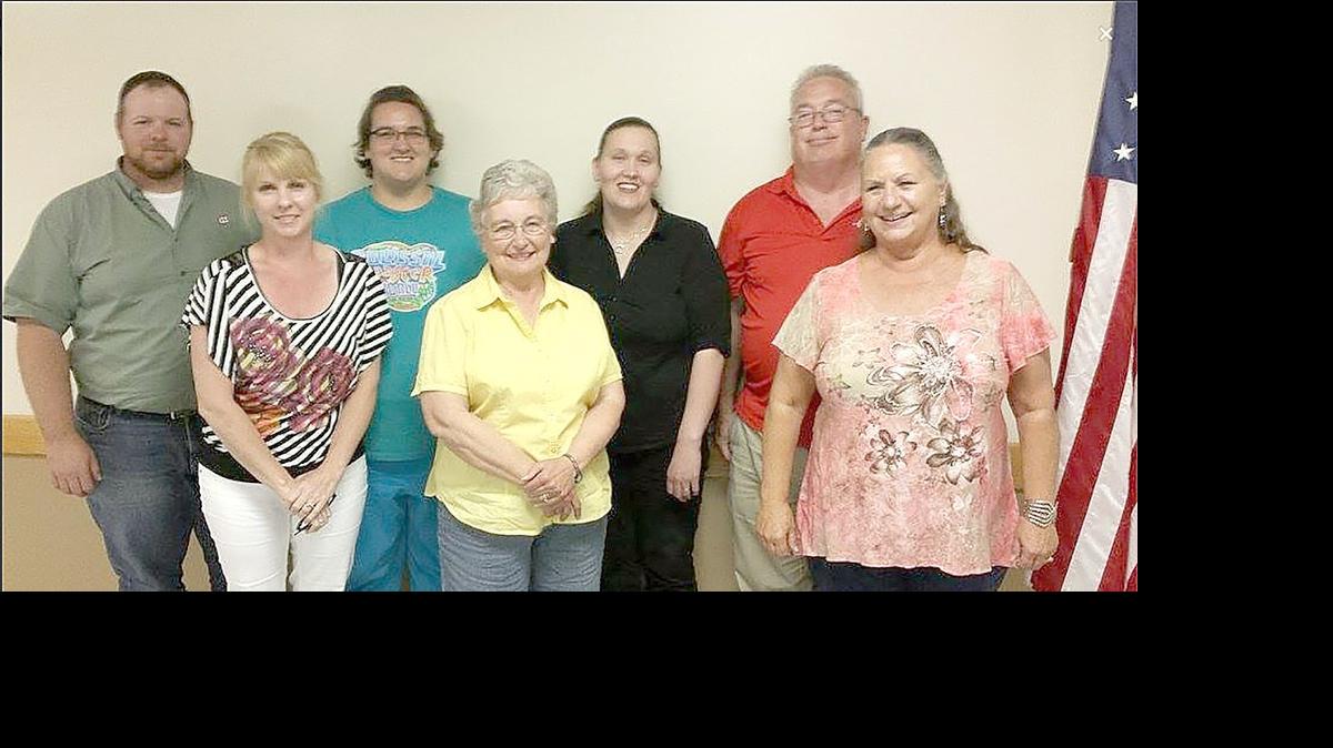 
New Douglas Village Board elected this spring were sworn in on Monday, May 18. They were trustees Montt Beckett, Susan Garcia (re-elected) and George Grindstaff. The board now is, front row from left, Lisa Dawn Micnheimer (secretary), June Ridens and Barb Bassett; back row, Beckett, Rachel Fogg, Garcia and Grindstaff. Village President Randel Winfrey is not pictured.

