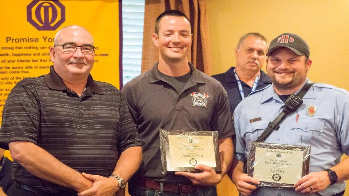 Highland EMS Chief Wilson presented the Optimists’ EMS Award of the Year to paramedics Todd Zobrist and Ty Barr.
