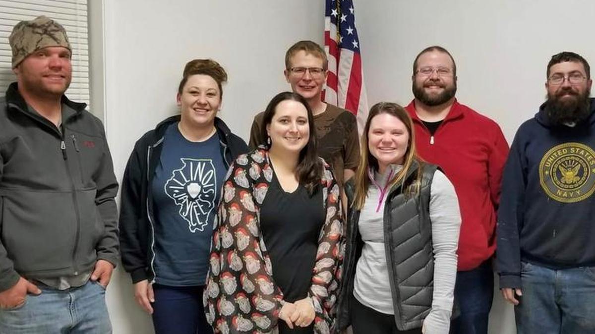 The 2018 Highland Jaycees recently elected new board members. Pictured from left are Ryan McDowell, community vice president; Rebecca Klug, membership vice president; Emily McDowell, president; Steven Young, state director; Addy Rosen, secretary; Adam Vosholler, management vice president; Shawn Townzen, individual development vice president; and Patrick Meyer, treasurer.