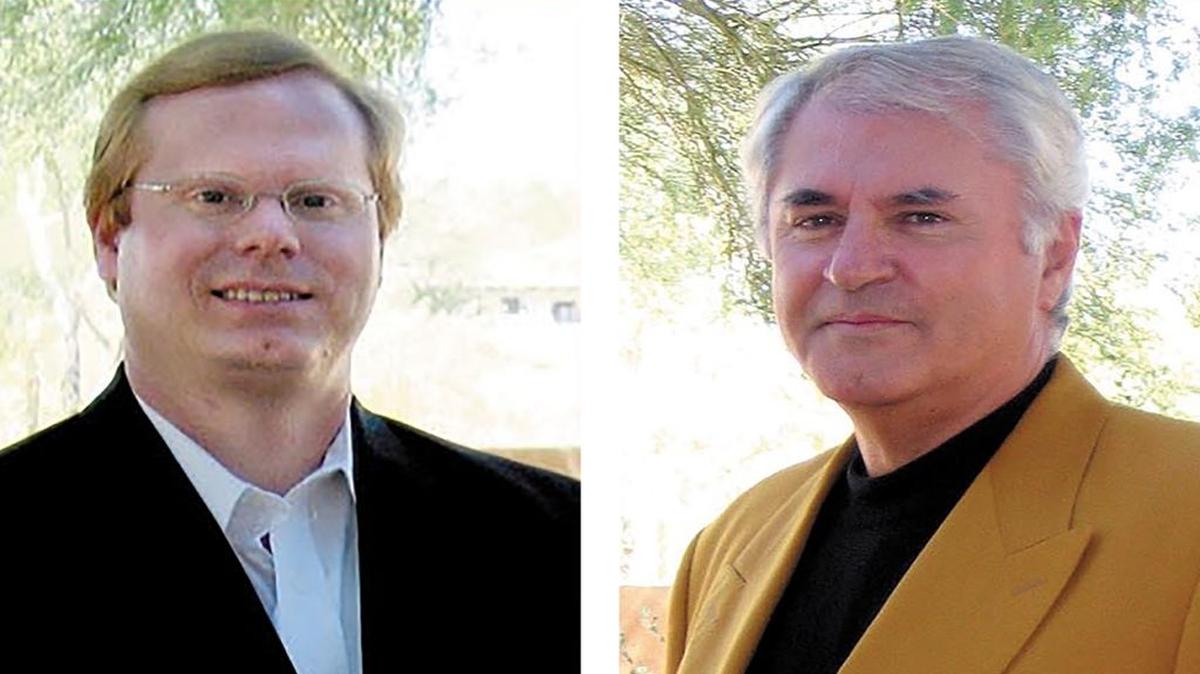 Dale Niehaus, formerly of New Douglas, on left, will play piano to accompany soloist Charles Johnson, right, during a special concert on March 13 Immanuel Lutheran Church in New Douglas.