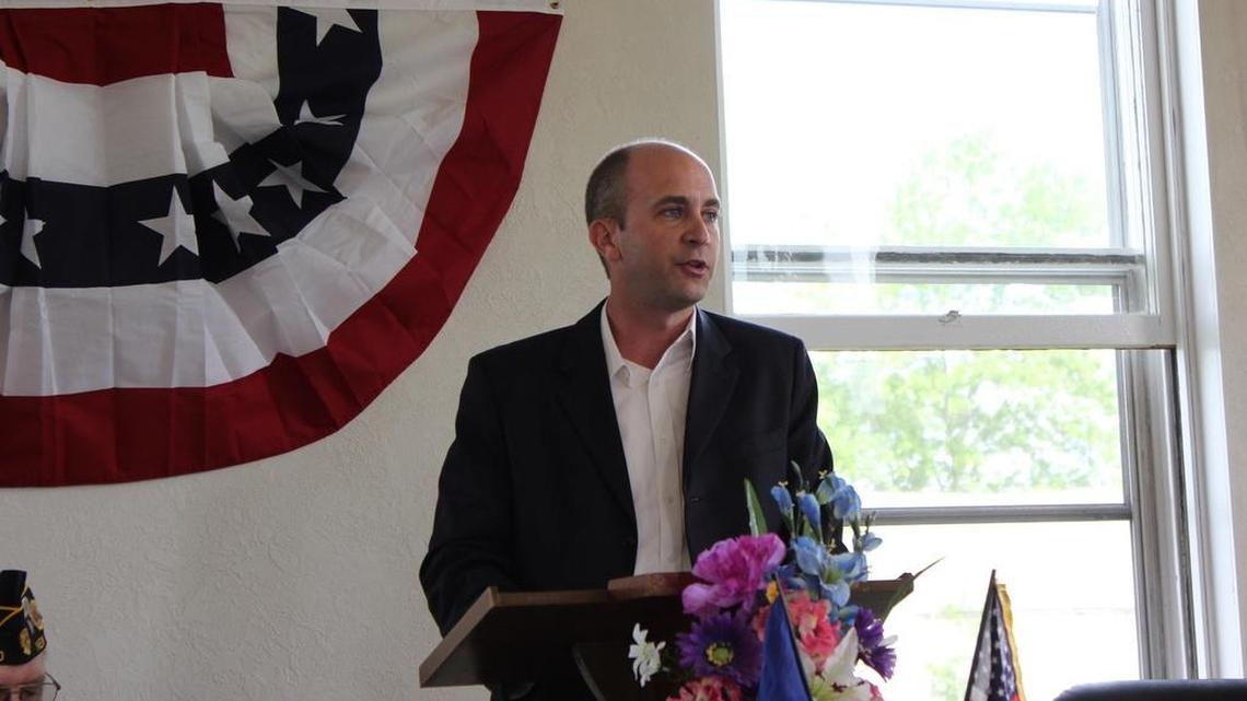 Madison County Board member Brad Maxwell speaks at the New Douglas Memorial Day program in 2015.