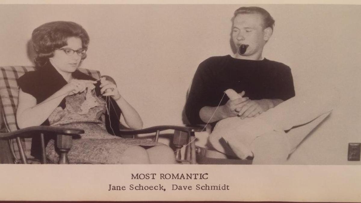 A photo in the Triad High School class of 1965 yearbook of Jane and Dave Schmidt as the “Most Romantic” couple.