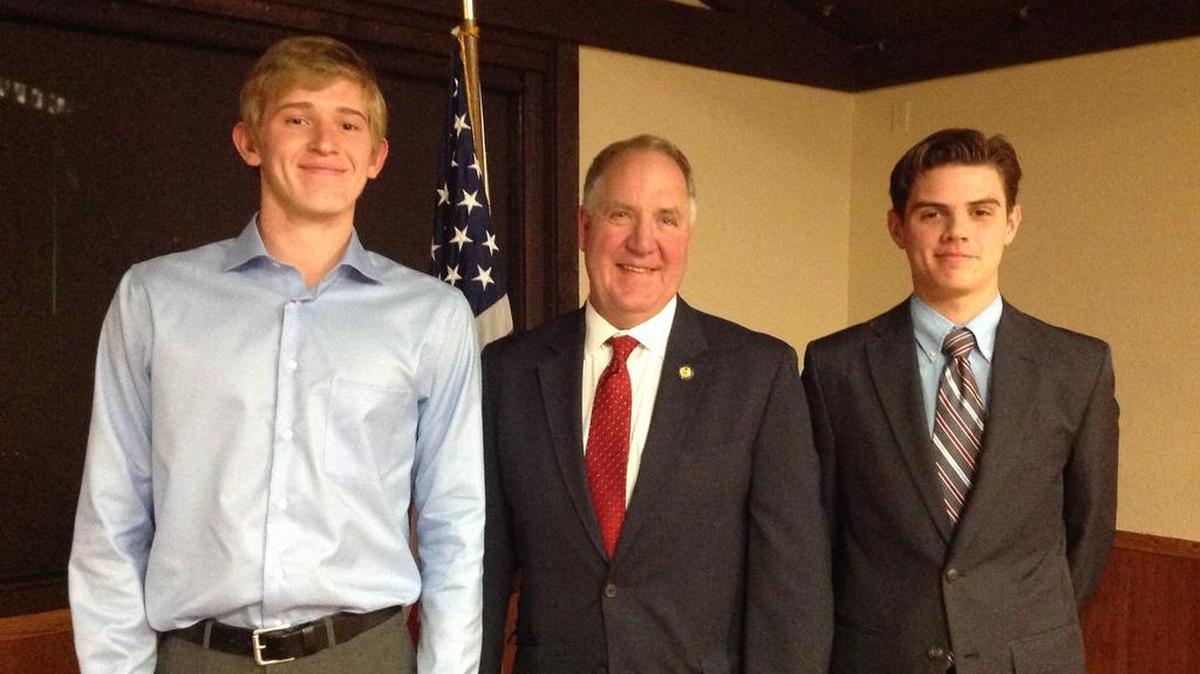 Pictured from left are Washington “Alex” Loeffler of St. Jacob, Congressman John Shimkus, and Collin Henderson of Trenton.