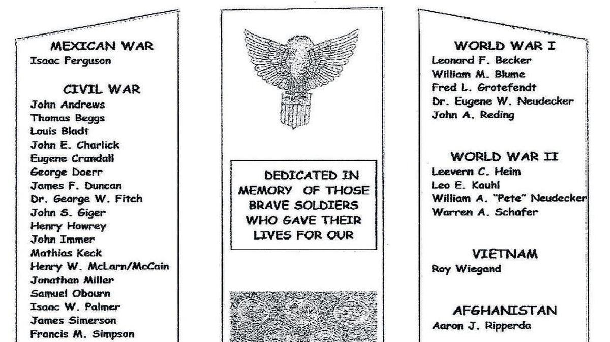 A rough draft of the front of the proposed veterans memorial monument in Marine.