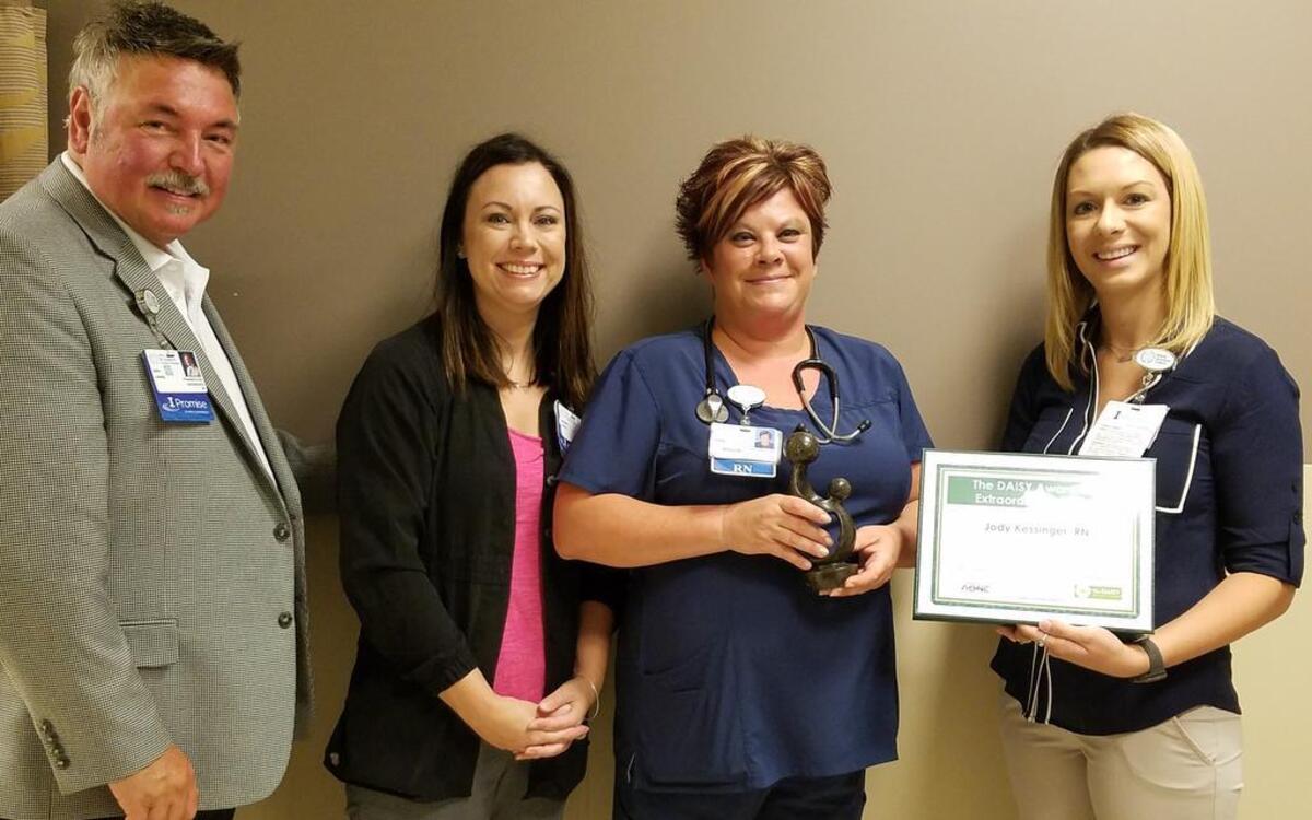 From left are St. Joseph’s Hospital CEO and president John Ludwig, Janetta Feeny, Jody Kessinger and Teresa Cornelius, CNO of St. Joseph’s Hospital.