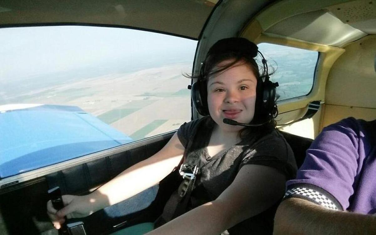 Holly Wrobbel flies a plane during a special youth aviation event at Greenville Airport.