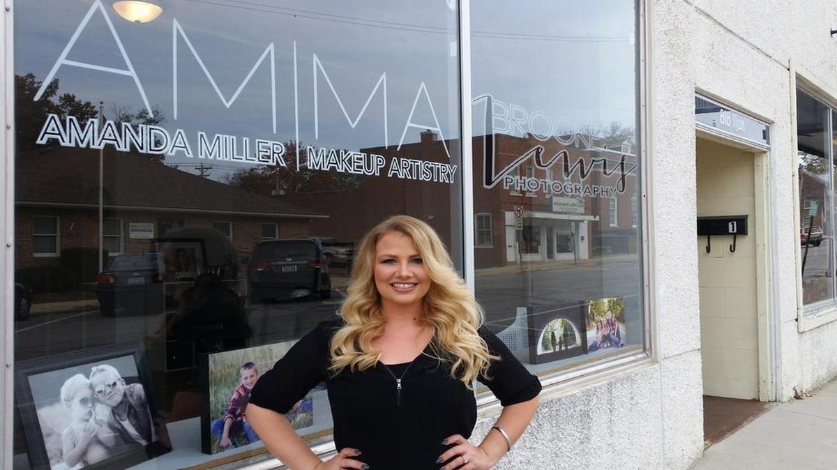 Amanda Miller, owner of Amanda Miller Makeup Artistry, stands outside her business located at 818 Main Street in Highland. She has worked with celebrities’ makeup artsists including Fergie, Pamela Anderson, and Heidi Klum’s yoga line.