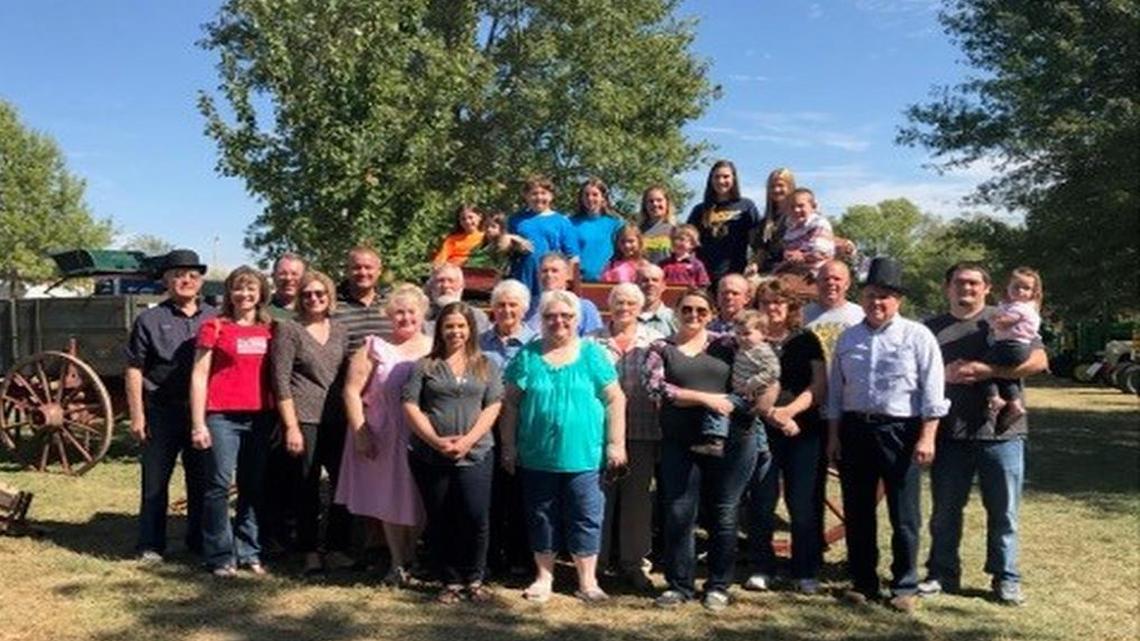 Decadents of Jacob attended the Grantfork Centennial. First row from left are Delmar Korsmeyer, Karen Straube, Melanie Bonnell, Jayne Roper, Sara Nettle, Joan Kakac, Cayla Welchlen, Henry Welchlen, Cheryl Maloney, Carl Conrad, Matthew Straube and Evie Straube; second row, Kenneth Korsmeyer, Dean Korsmeyer, Laverne Korsmeyer, Lois Cremin, Doug Cremin, Ruth Roiger, Tim Rogier, Joel Rogier and Randy Rogier; back row, Alyssa Korsmeyer, Evonna Korsmeyer, Nathanial Straube, Katrina Korsmeyer, Makayla Korsmeyer, Nevin Straube, Rynle Rogier, Taylor Rogier, Katlyn Rogier and Andrew Rogier.