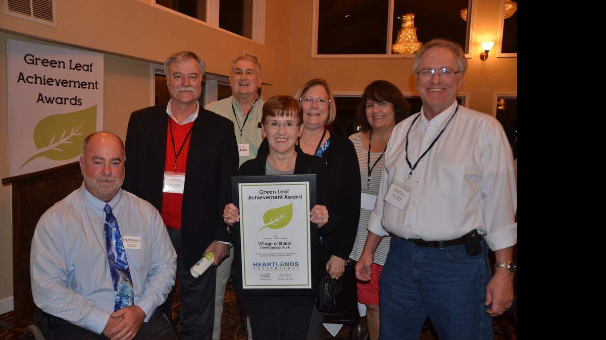 
From left, David Eustis, president of Heartlands Conservancy; John Marquart, Shiloh village administrator; Bill Boker, village treasurer; Brenda Kern, village clerk; Kathy Wangler, village engineering staff member; Colleen Powers, village trustee; and Norm Etling, village engineer. 
