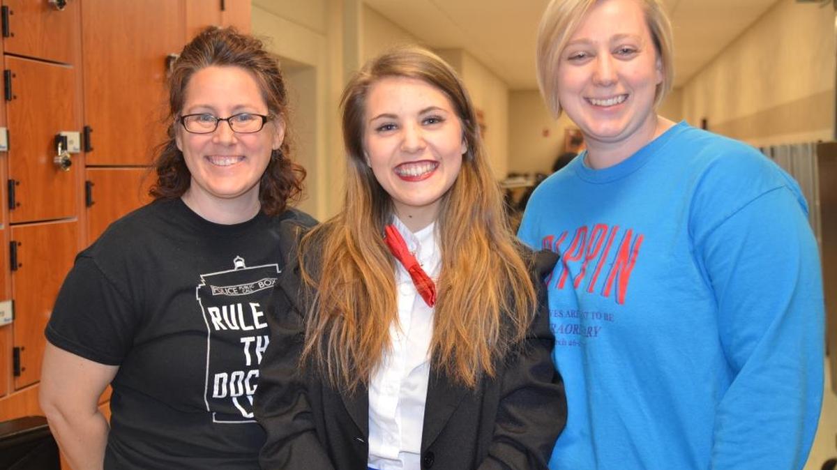 Left to right, O’Fallon Township High School Drama Director Eve Knipp; Heidi Buch, playing Mary Poppins; Musical Director Chrissy Nordin.