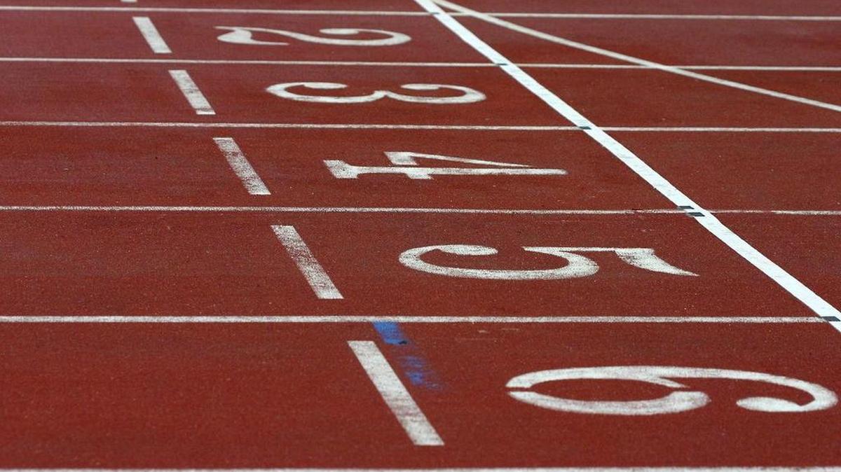 Track and field running lanes.