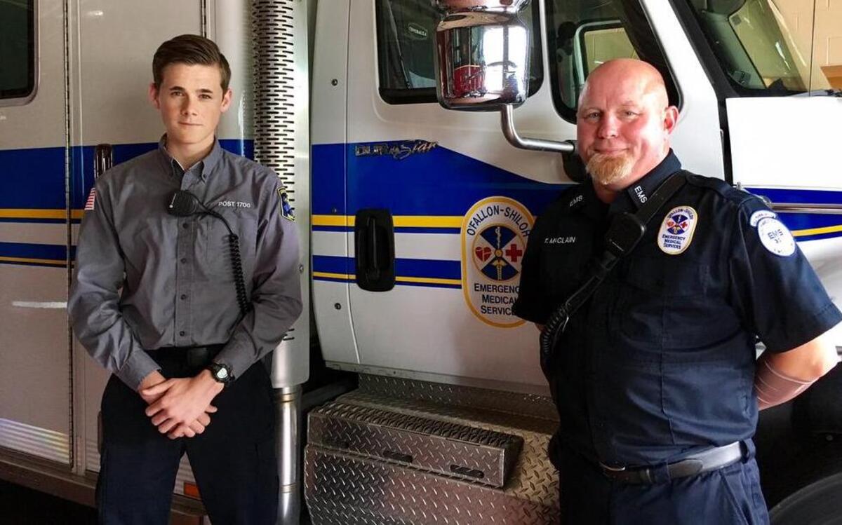 Bernie Thebeau of Explorer Post and Tim McClain of O’Fallon EMS.