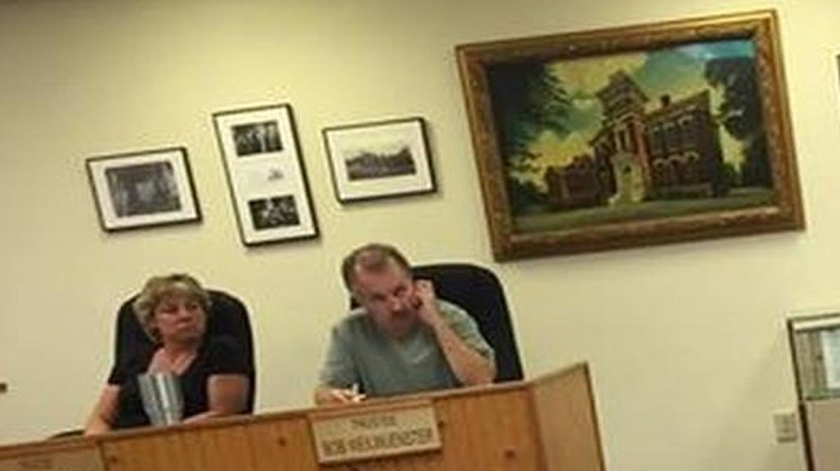 Left, Trustees Tina Warchol and Bob Weilmuenster; FGM Architects Bryan Mason and Timothy Kwiatkowski; and Village Administrator John Marquart (not fully pictured).