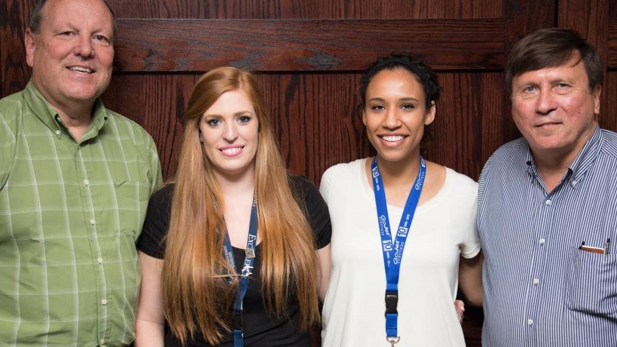 Southwestern Illinois College and Trans States Airlines recently formed a partnership called the Aviators Program, which will create a pathway for the college’s students to enter the flight industry. From left, Dan Reed, vice president of Trans States Holdings, Addy Reynolds, SWIC aviation management program graduate and Trans States employee, Sydney Ditzler, SWIC Aviation Management program student and former intern who now works for Trans States, and Keith Mueller, SWIC aviation pilot training and aviation management program.