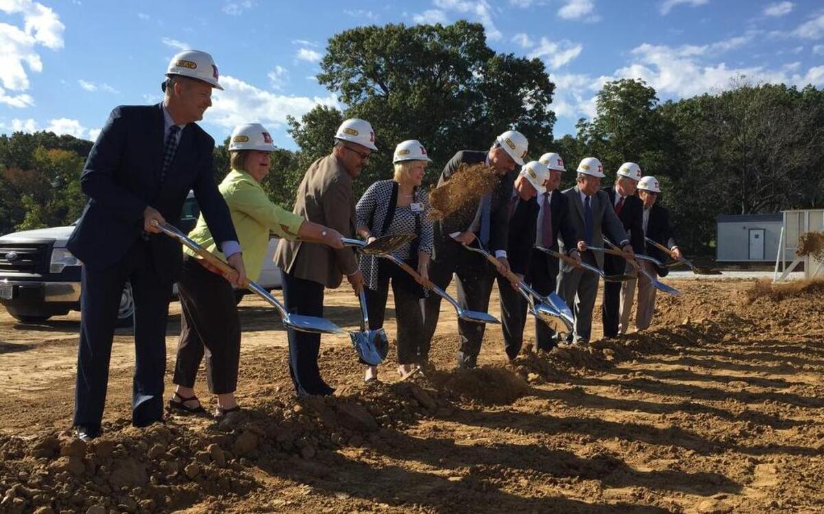 Local dignitaries, elected officials and business leaders were gathered on site for the groundbreaking for the $25 million, three story, 70,500 square-foot (BJC Healthcare affiliated) Medical Office Building on the 94-acre Memorial Hospital East campus at 1404 Cross St. in Shiloh. Completion is expected by the end of the year. From left, Dave Birk, of Holland Construction; Debbie Arell-Martinez, of O’Fallon-Shiloh Chamber of Commerce; Jim Vernier, Shiloh mayor; Ruth Holmes, Memorial Hospital East administrator; Mark Turner, Memorial Regional Health Services president; Steve Lipstein, BJC Healthcare president and CEO; Mark Kern, St. Clair County Board chairman; Jay Hoffman, Illinois State representative; Keith Cook, Memorial Hospital East Board of Directors chairman; and, Gary Graham, O’Fallon mayor.