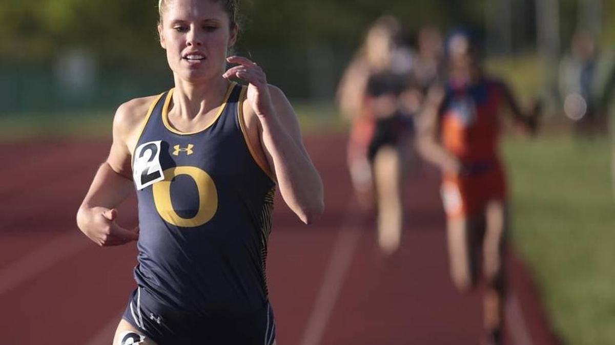 O’Fallon Township High School Panther Caitlyn Clinton wins the 800 m event at the 2016 Southwestern Conference at Edwardsville High School at a recent meet.