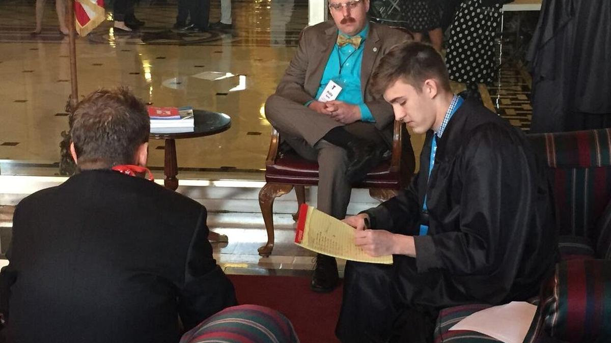 Spencer Peck (right) of O’Fallon was elected last weekend as the new chief justice at Illinois’ YMCA Youth and Government conference in Springfield in a landslide.