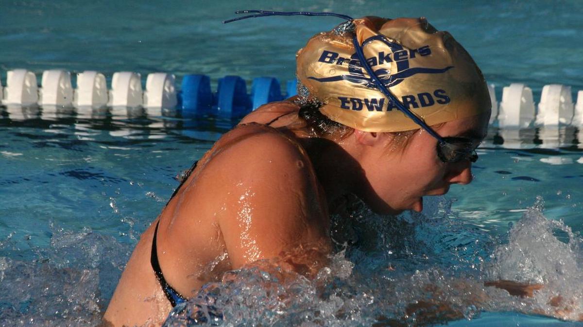 Senior Natalie Edwards grabs a first place finish in the 100-meter IM against the Trenton Torpedoes. Edwards also won the 100 breast and 50 fly.