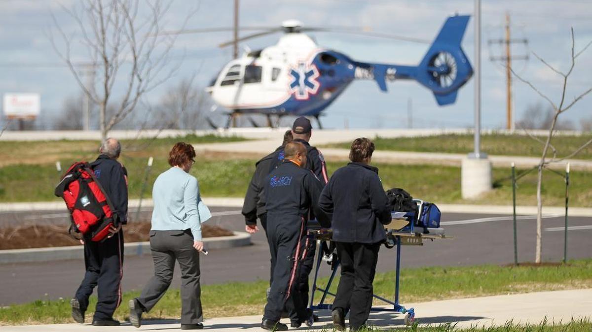 Members of ARCH Air Medical Service and staff members of Memorial Hospital East run a mock neonatal transfer drill Friday morning. The drill involved a neonatal transfer from Memorial East's level 2 center to a level 3 center in St. Louis. The drill brings Memorial Hospital East one step closer to their official opening at 5:30 am on April 12. On Sunday, April 10 at 1:30 pm members of the community are invited to attend the official Dedication and Ribbon Cutting at the new hospital.