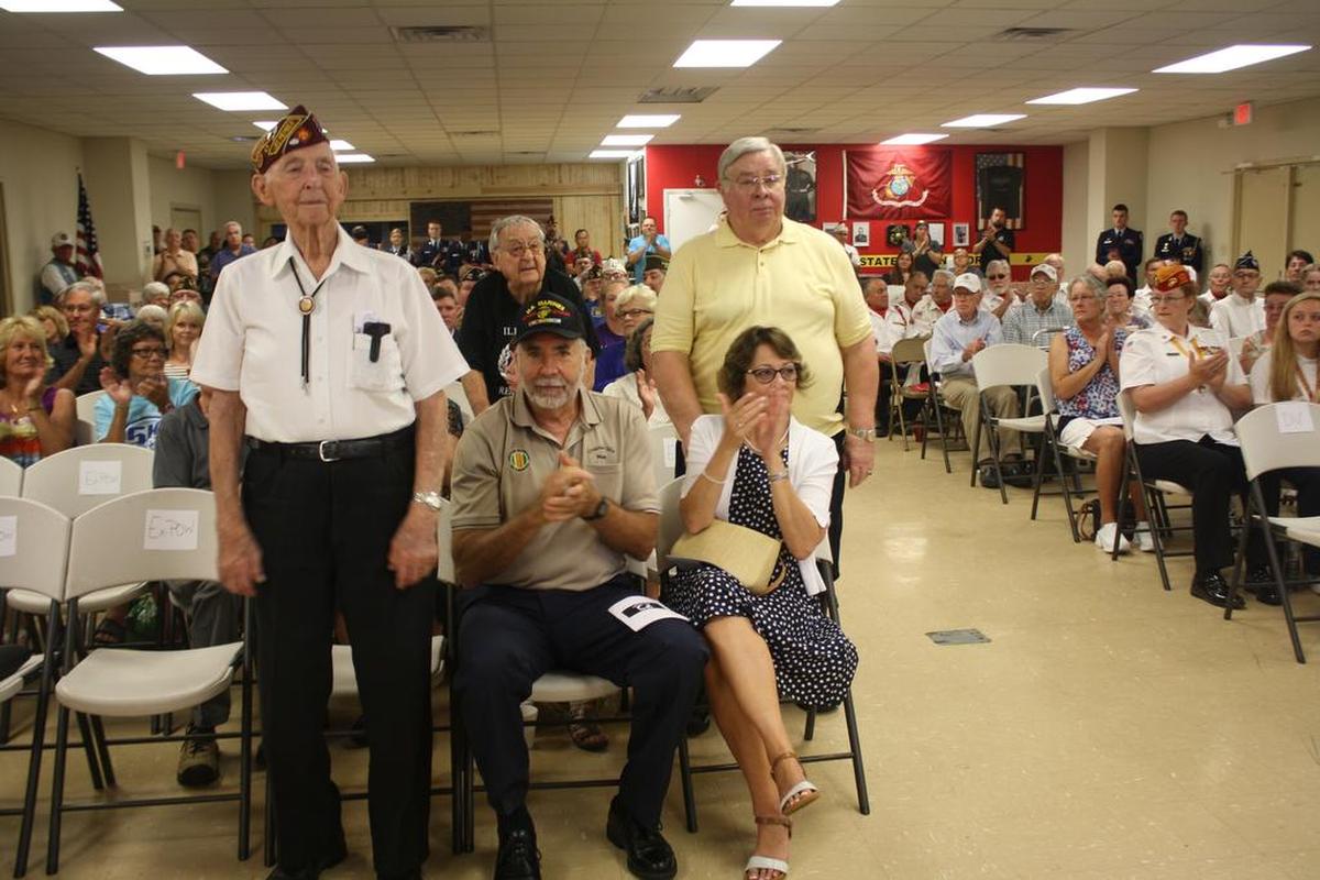 In this BND file photo from Sept. 16, 2017, Wilbert “Vince” Rolves, 93, WWII POW; Robert Teichgraber, 97, WWII POW; and Richard Anshus, 70, Vietnam War POW, are recognized during the Scott POW/MIA Council’s 26th Annual POW/MIA Recognition Ceremony at the Sgt. Charles A Fricke VFW Post 805 in O’Fallon.