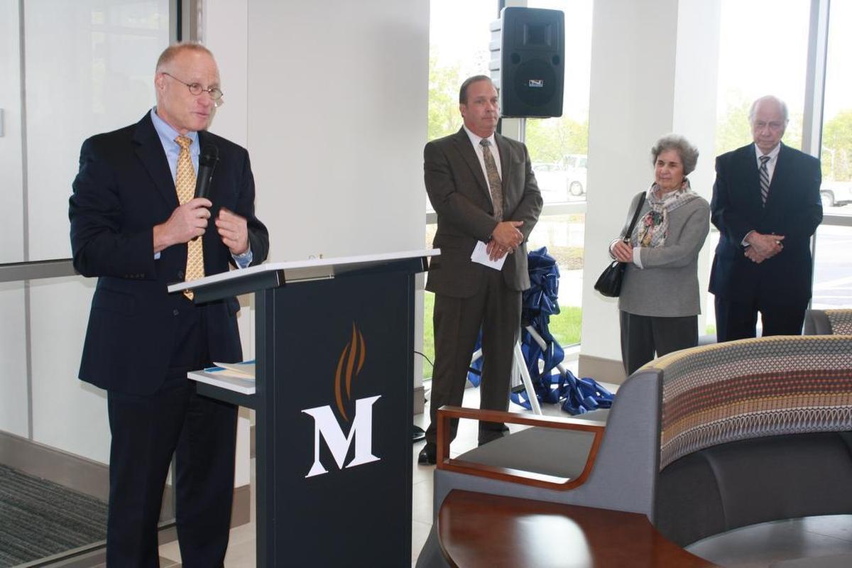 Steve Lipstein, BJC Healthcare CEO, addresses over 150 attendees during the Memorial Hospital East Medical Office Building ribbon cutting ceremony Tuesday, Oct. 10.