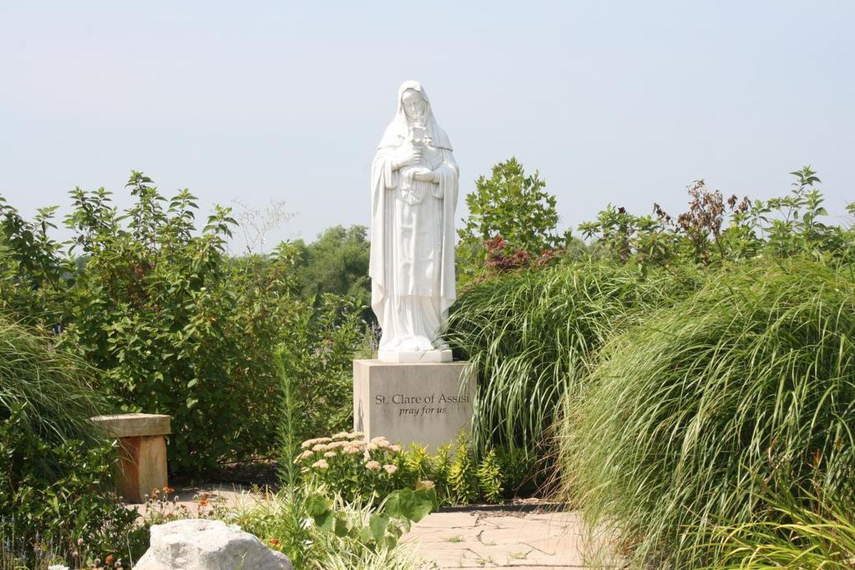 St. Clare of Assisi Roman Catholic Church, 1411 Cross St. in O’Fallon has a statue adoring its patron saint in an outdoor sanctuary located at the rear of the church’s parking lot.
