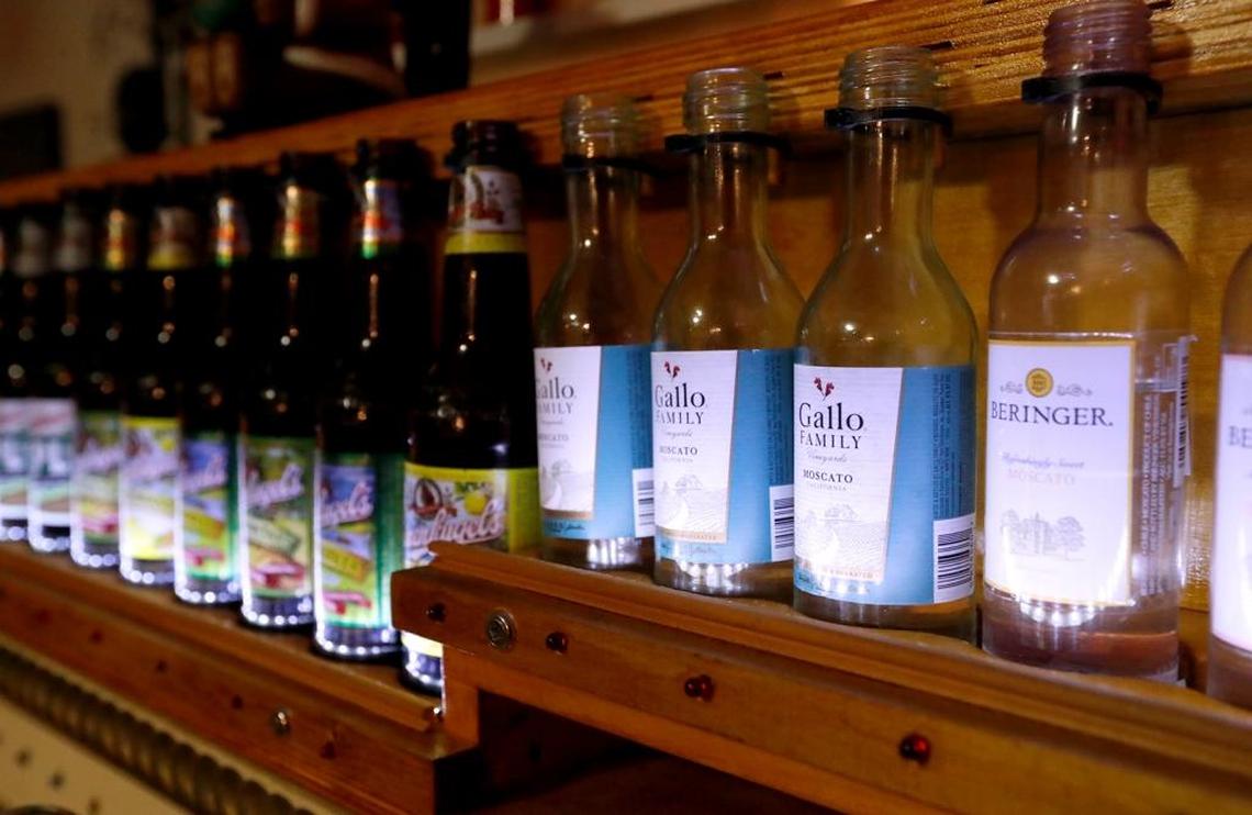 Some of the automated wine and beers bottles among other instruments of Jack Moelmann’s at his O’Fallon home.