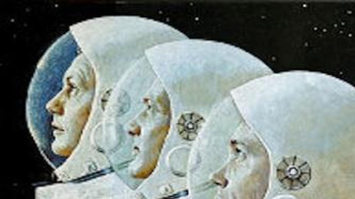 Norman Rockwell’s painting “Earth to Moon” features Joe Schmitt next to the Apollo 11 astronauts.
