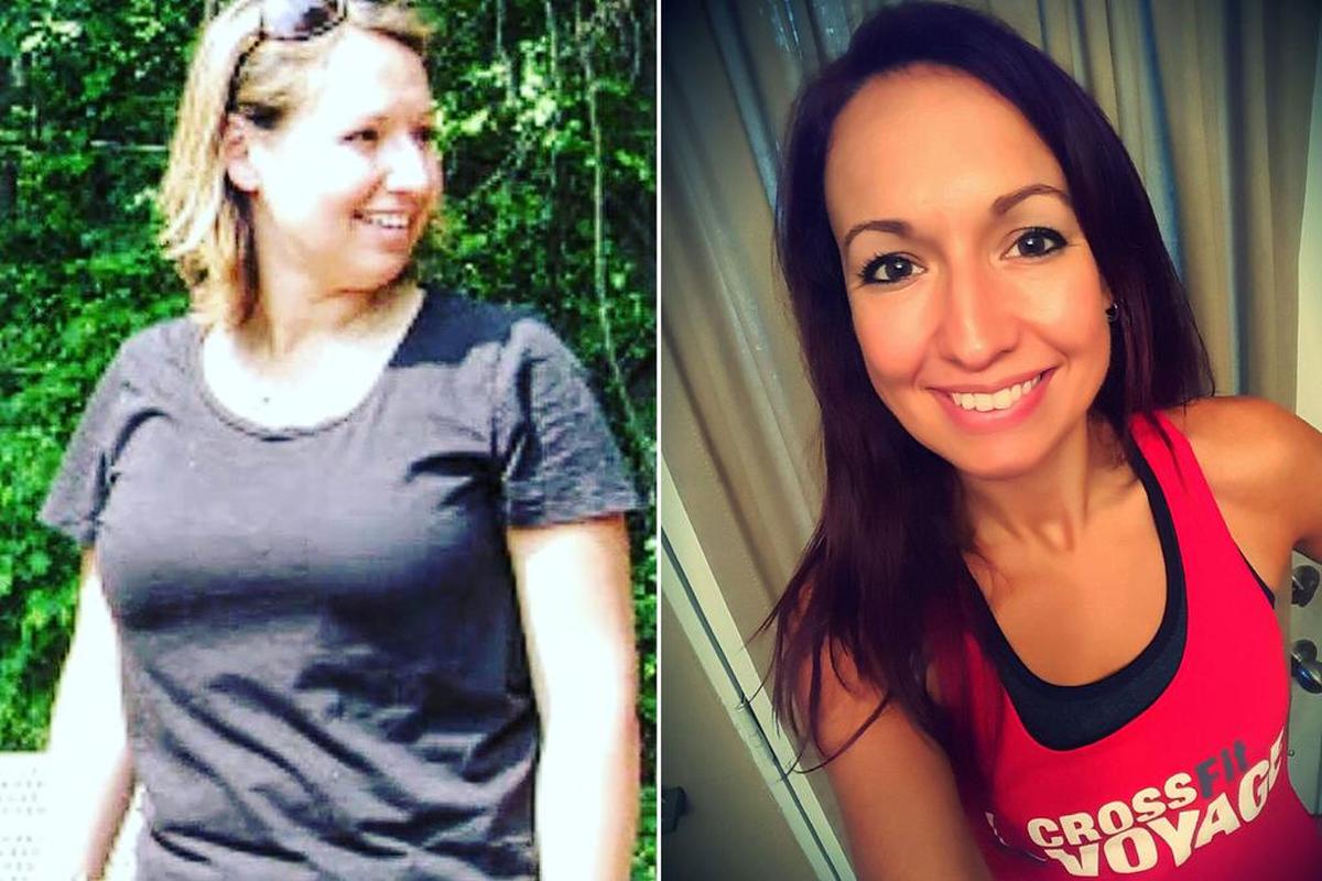 Courtney King before and after losing 50 pounds.