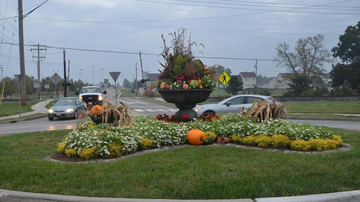O’Fallon roundabout located at West State Street and Obernuefemann Road. The O’Fallon Garden Club maintainsthe landscaping. Photo taken fall 2015.
