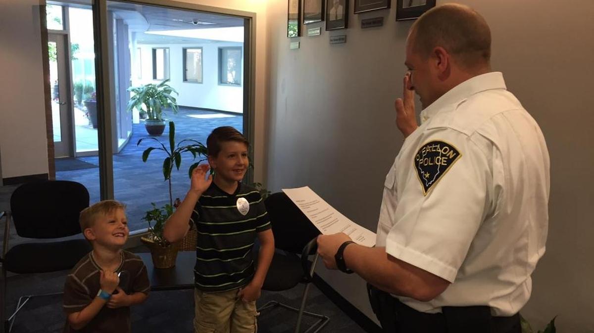 The Wolfe brothers Parker, 8, and Jack, 5 were sworn in by O’Fallon Chief of Police Eric Van Hook in early June when the boys were ‘Chief for a day.’