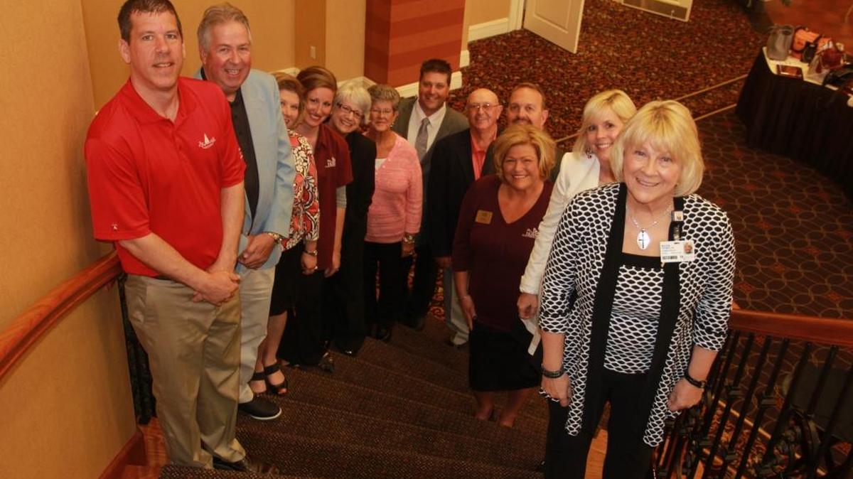 Chamber salutes businesses...The O’Fallon-Shiloh Chamber of Commerce held its 40th Annual Salute to Business awards luncheon on April 14 at the Regency Conference Center in O’Fallon. Among those recognized were Mike Vogt and Steve Liter of Tamarack Country Club, Renee La Bruyere (new Chamber ambassador and Quality Testing and Engineering Inc.), Christine Litteken and Rebecca Wisdom (Hospice of Southern Illinois), Carol, Jason and Syd Spengler (Spengler Company), Paul Evans (new Chamber president), Kim Oplet (Hospice of Southern Illinois), Molly Scanlon (O’Fallon public library) and Ruth Holmes (Memorial Hospital East). Not pictured are Matthew Gilreath (new Chamber ambassador and Chick-fil-A Green Mount Crossing) and outgoing Chamber president Jessica Lotz.