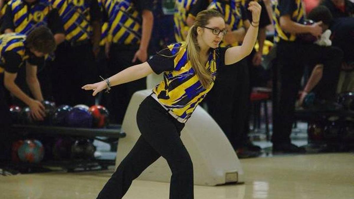 Senior Madison Kasza rolls hard during a match in early January 2016.