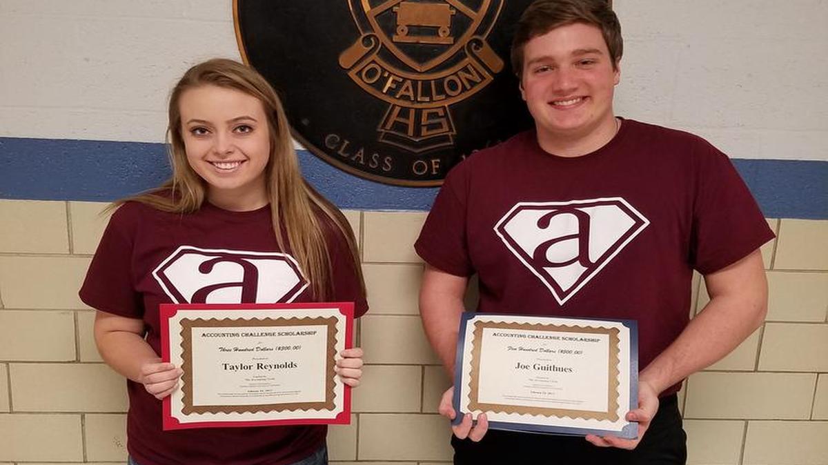 O’Fallon Township High School students Taylor Reynolds and Joseph Guithues both won scholarships to the Southern Illinois University Carbondale School of Business via their placing in the annual accounting challenge competition at SIUC.
