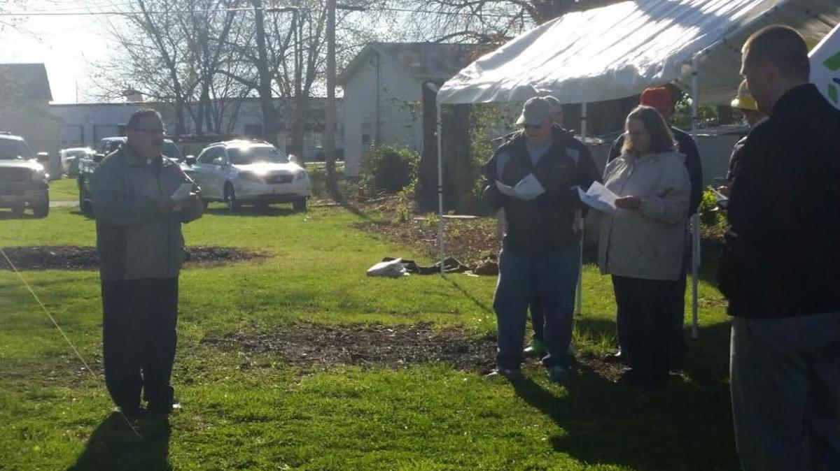 Pastor Robert Downs of Faith Lutheran Church, performed a site blessing Saturday for the Habitat for Humanity O’Fallon chapter prior to construction starting for the single mom, Cherri Crunkfield, and her three children’s new home.