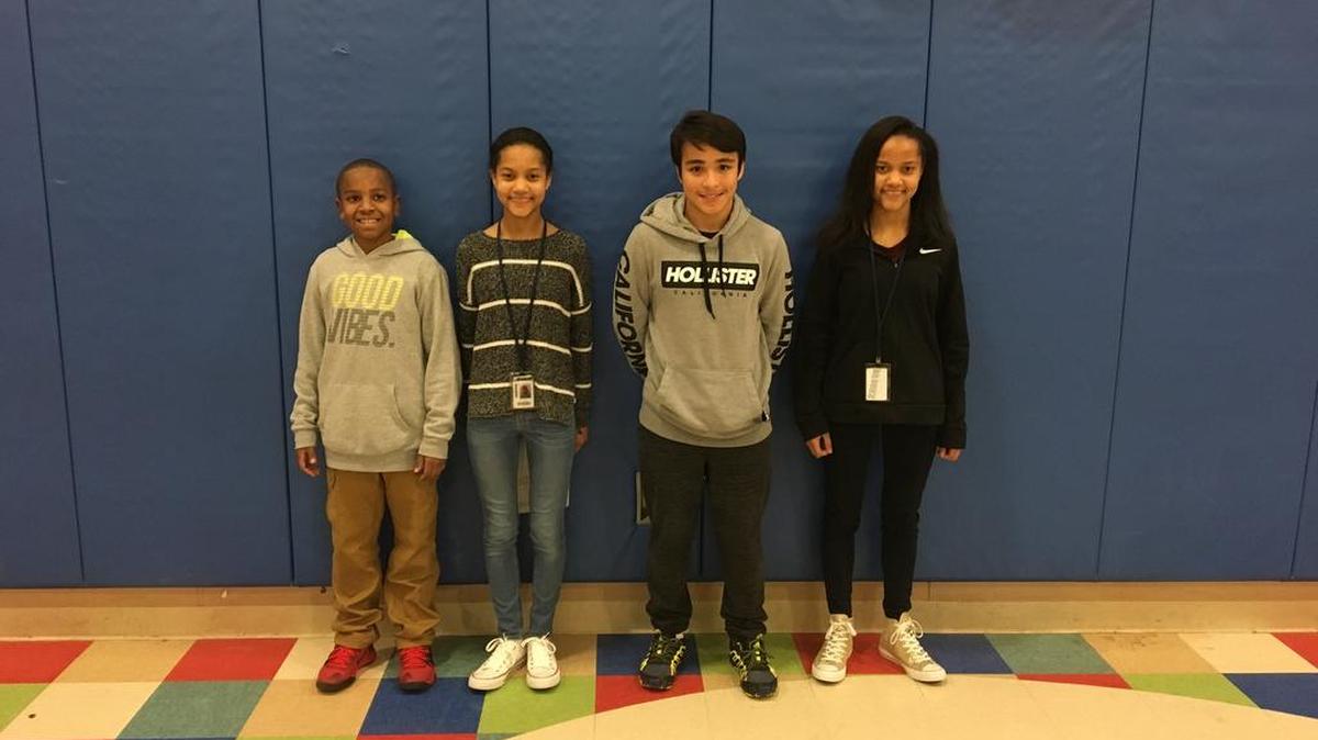Central District School District 104 Spelling Bee winners, from left, fourth grader Jeremiah Reed; and, eighth graders Willow Bynum, Shawn Minick and Brooke Bynum.