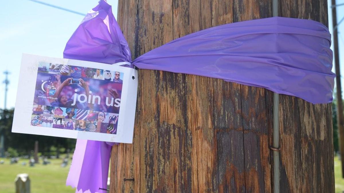 Local Shiloh telephone poles along Lebanon Avenue are decorated once again this year to commemorate the American Cancer Society Relay For Life event being hosted at O’Fallon Township High School from 4 p.m. to midnight Sat. June 18.