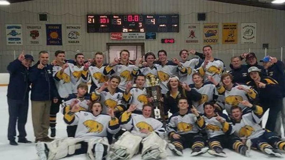 The O’Fallon Panthers celebrate after capturing the 2A Mississippi Valley Club Hockey Association title. It was O’Fallon’s first championship since the 1998/1999 season. The Panthers bested the Freeburg/Waterlooo Bulldogs two games to one in the in the championship series, taking the final game 5-4.