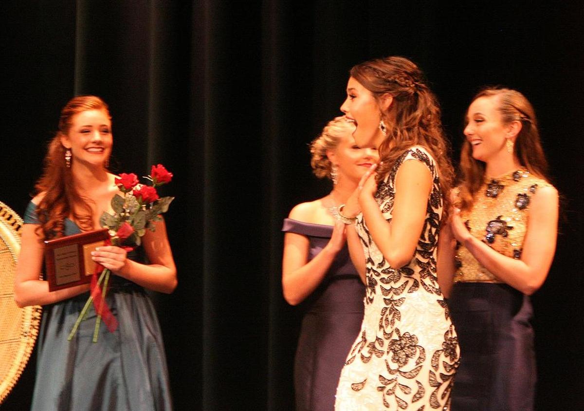 Ava Hipskind reacts after her name is called as the new Miss O’Fallon.