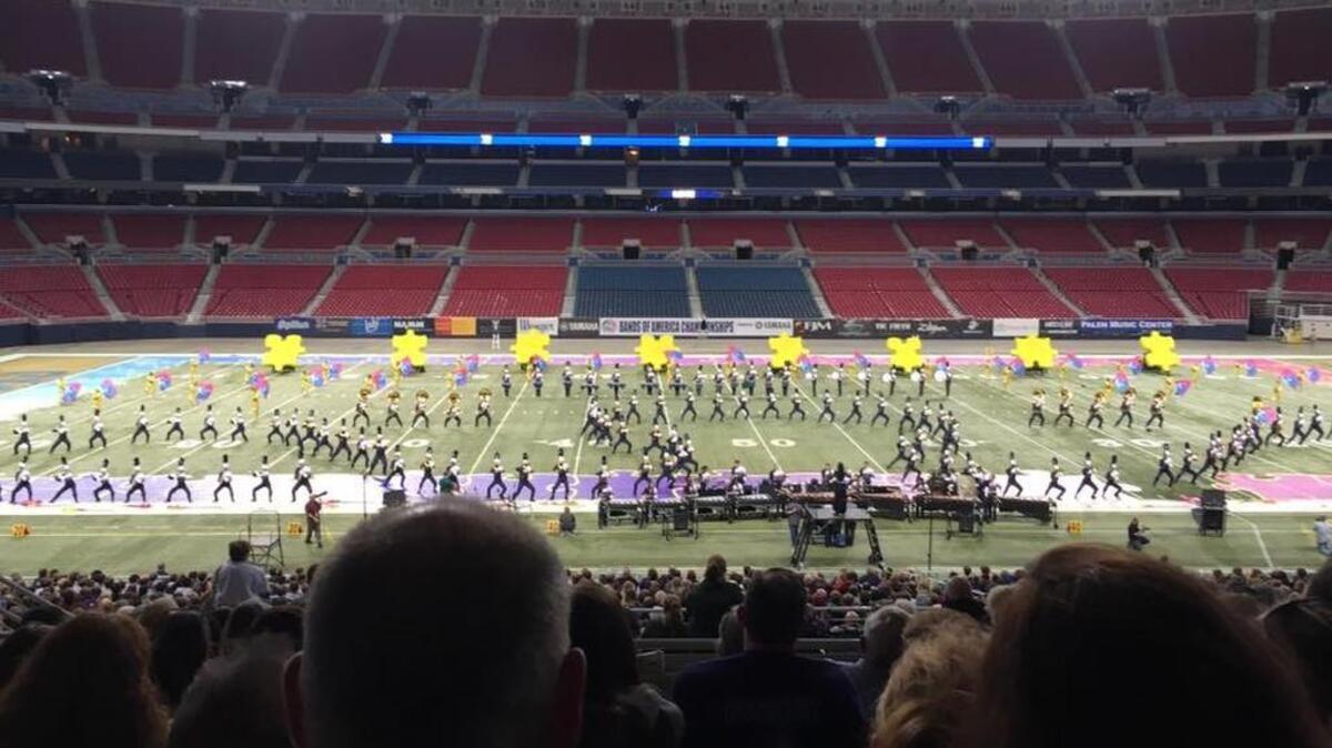 O’Fallon Marching Panthers resemble a puzzle piece during The Music for All’s Bands of America Super Regional Championship, which was held Oct. 21 and 22 at The Dome at America’s Center in St. Louis.