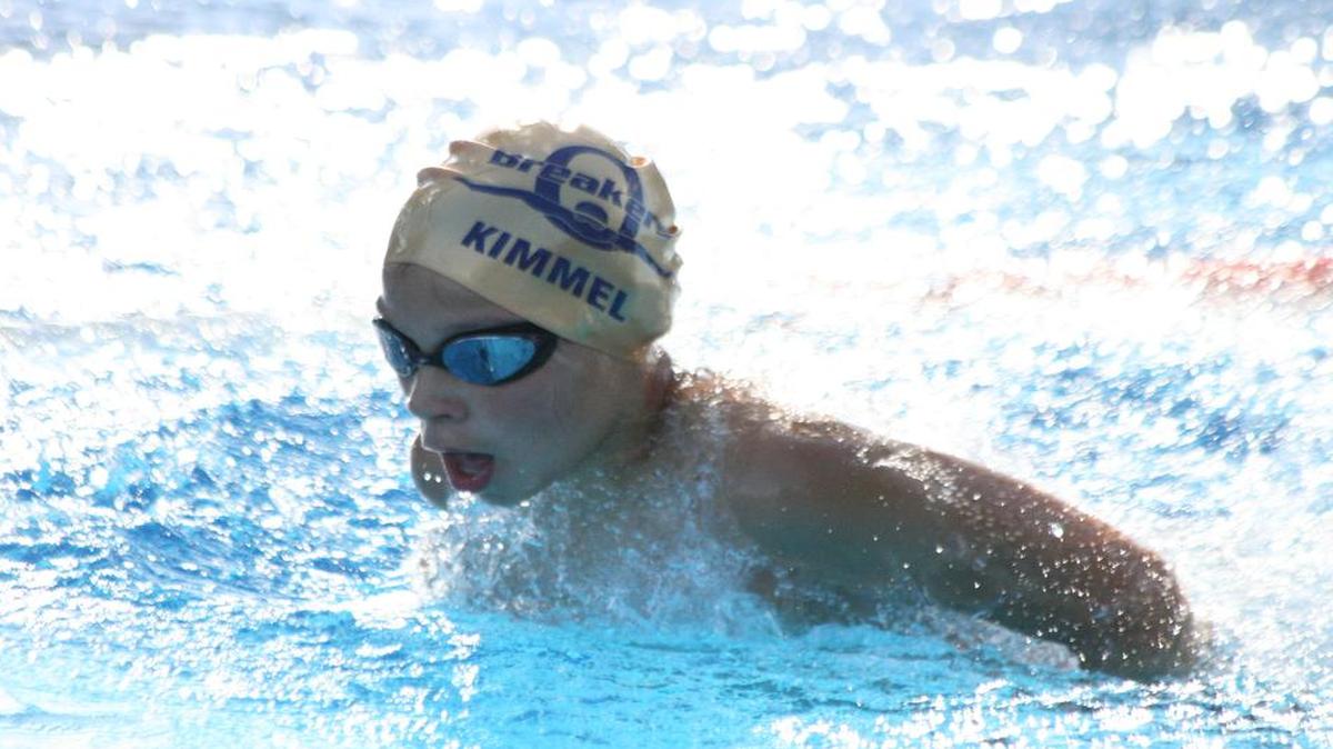 Camden Kimmel, 9, swims to a win in the 100-meter IM against Dupo. The Breakers won the meet 349-101.