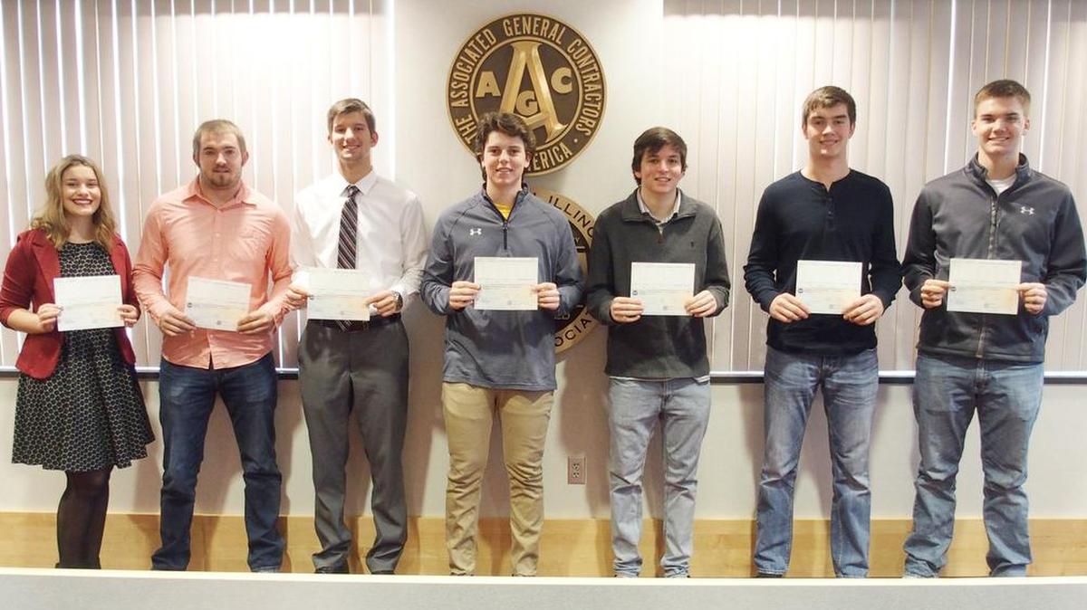 Southern Illinois Builders Association scholarship winners are, from left, Kelsie Jeffries, Lucas Koopmann, Stephen Schniers, Jacob Dreyer, Blake Branz, Damian Pohlman, and Jason Koerkenmeier. Not pictured are Josie Hogue, Levi James, and Zackery Korte.