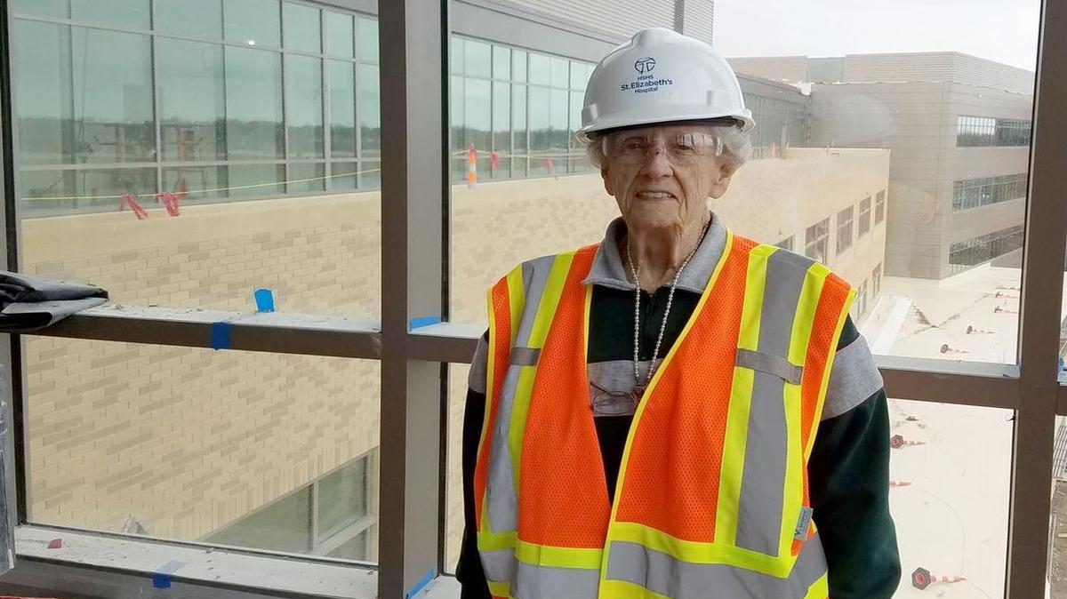 Betty Renth touring HSHS St. Elizabeth’s Hospital construction site on March 14, 2017.