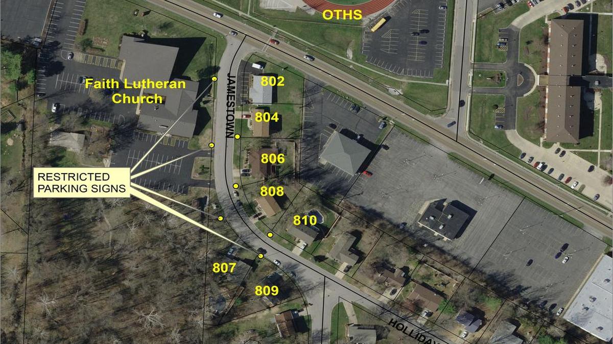 This map shows were proposed limited parking would be placed along Jamestown Road.