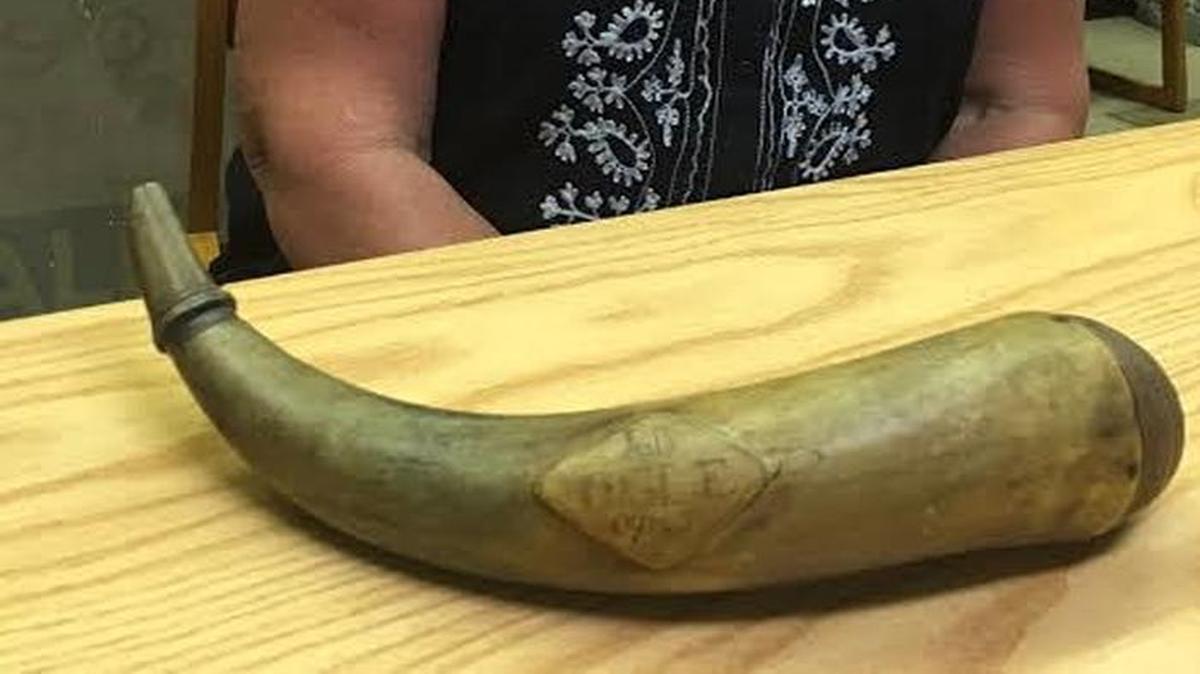 Becky Willard, a descendant of Captain Joseph Ogle, has shared the Ogle Powder Horn artifact from 1795 with the O’Fallon Historical Society Museum on State Street in O’Fallon.