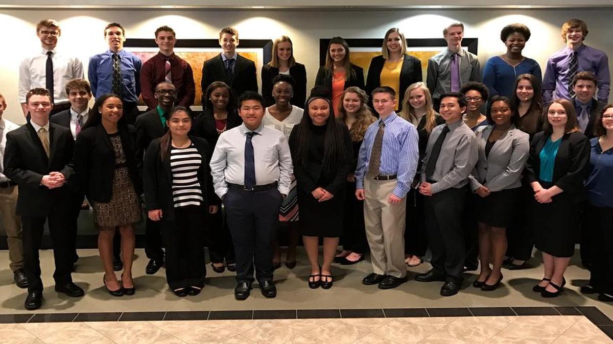 Front row from left are Matthew Doyle, Kersten Douglas, Racquel Brown, Michael Tang, Paris Grady, Dylan Hughs, Austin Halverson, Jordyn Thompson, Delaney Mikos, Alisha Lester; second row, Ryan Hurst, Thaddeus Breaux, Morris Harris, Eboni Acoff, Jasmyn Harris, Mia Laing, Sydney Wangerin, Tiarra Saverson, Victoria Birchem, Ashton Hess; third row, Campbell Zimmerman, Nick Longhorn, Grant Appel, Caden Brown, Abby Wangerin, Grace Appel, Jillian Gasser, Spencer Woll, Jasmine Strong, Carson Bair. Not pictured are Tamia Smith and Silwana Tiwari