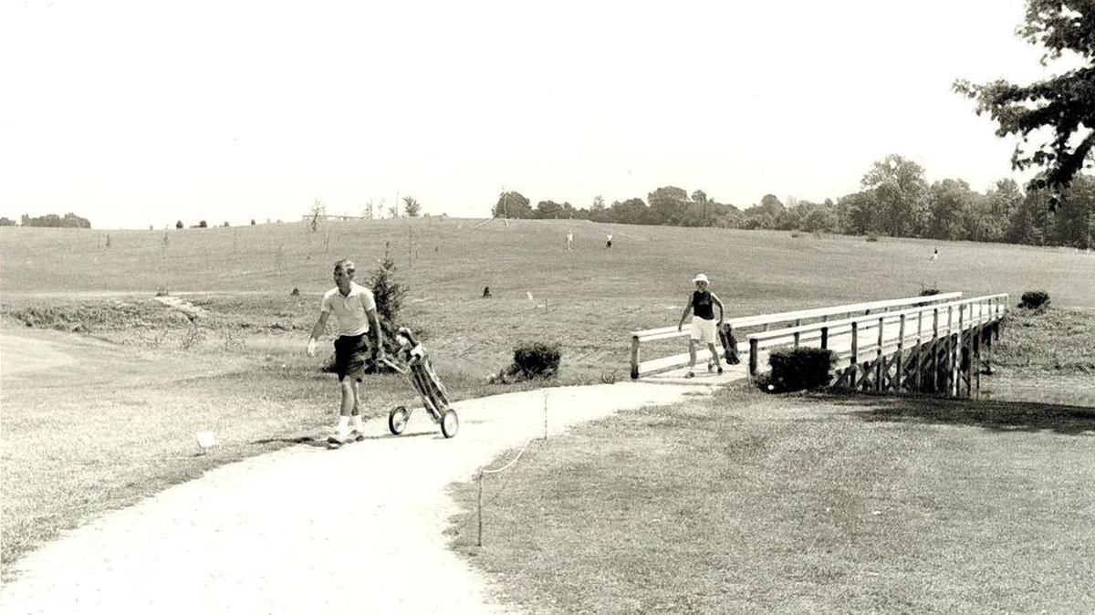 Crossing the fairway to the 18th hole.