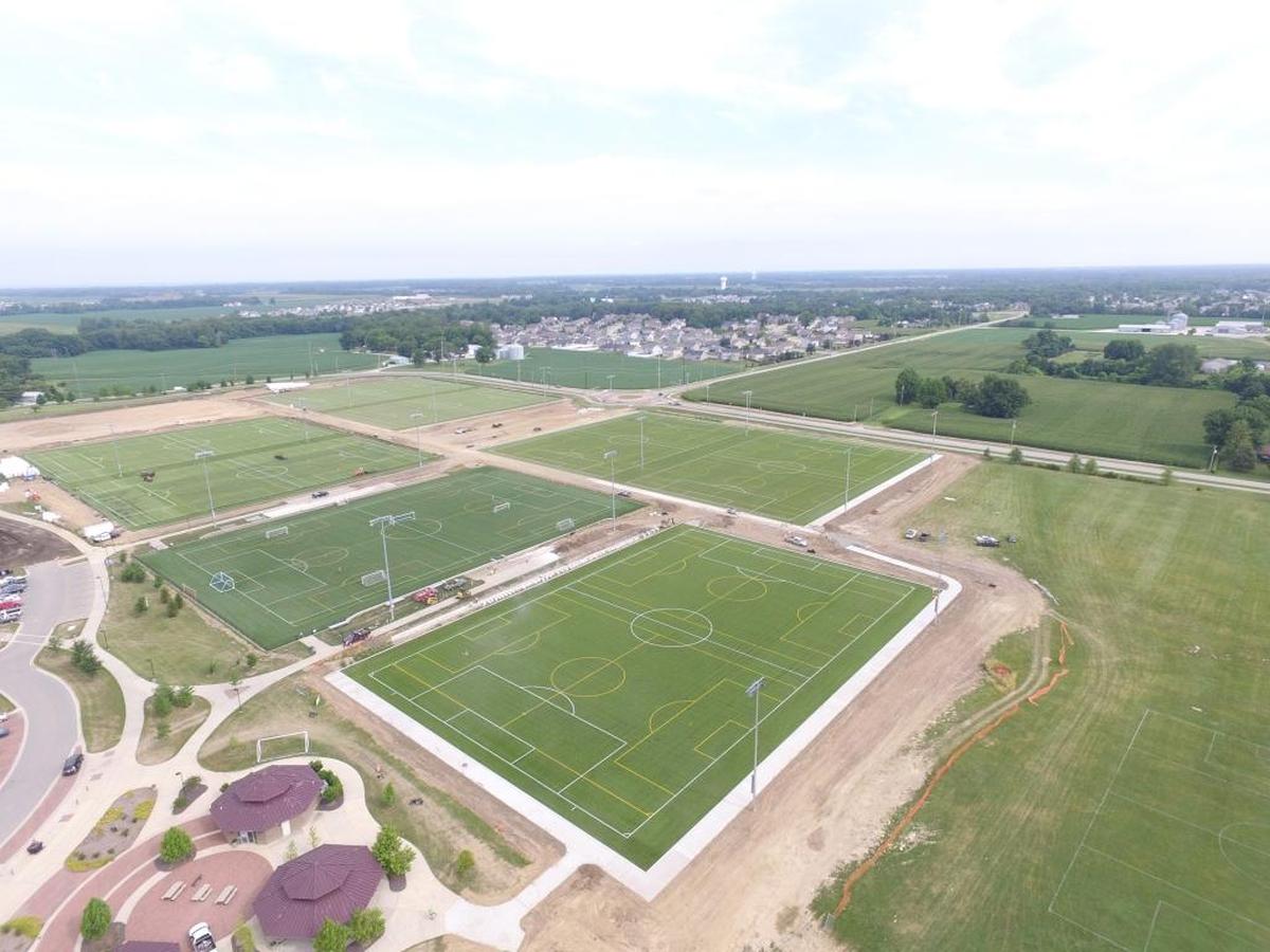 The City of O’Fallon built eight new soccer fields at its Family Sports Park using hotel/motel tax revenues. This aerial photo was taken in August of 2017..